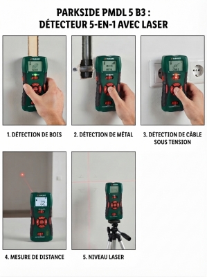 DETECTEUR 5 EN 1 AVEC METRE LASER PMDL 5 B3 PARKSIDE